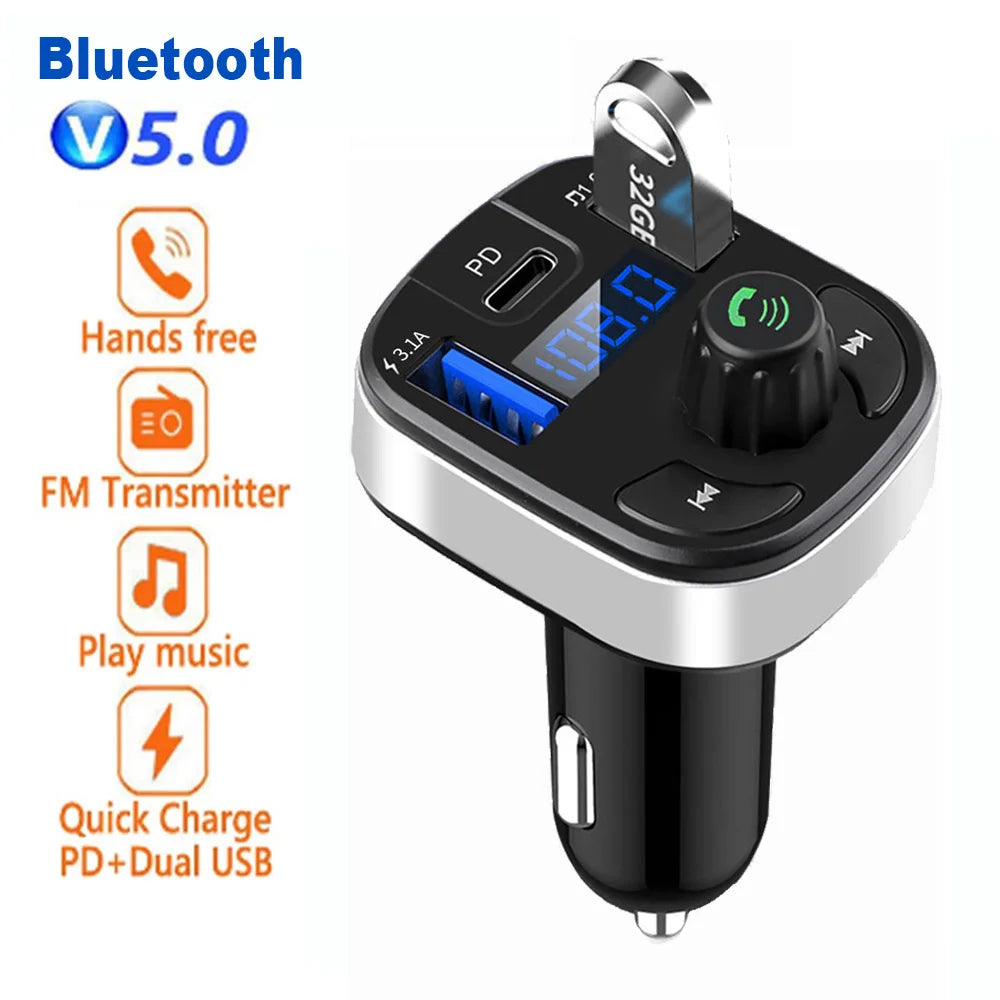 Car Bluetooth 5.0 FM Transmitter Dual USB 3.1A Fast Charger Car LED MP3 Modulator Player Wireless Handsfree Audio Receiver
