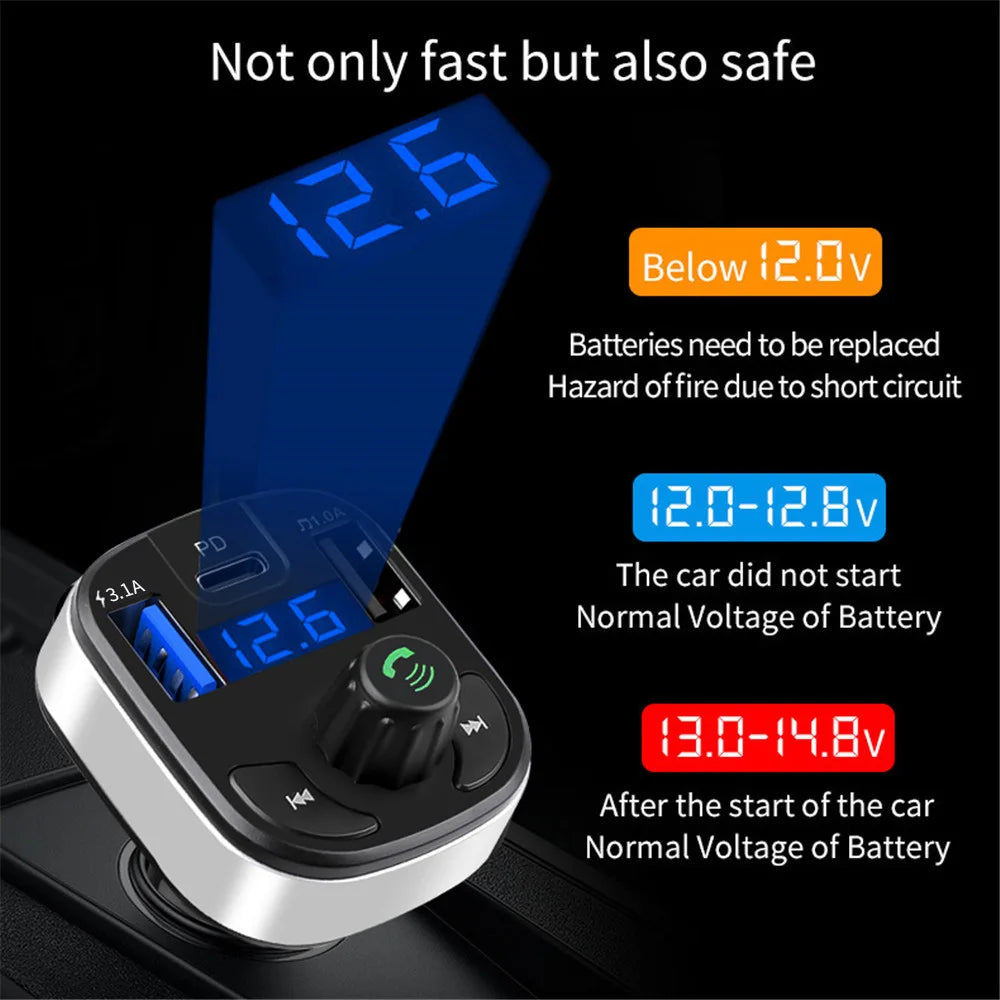 Car Bluetooth 5.0 FM Transmitter Dual USB 3.1A Fast Charger Car LED MP3 Modulator Player Wireless Handsfree Audio Receiver