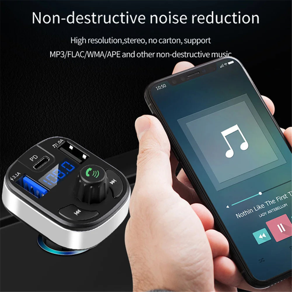 Car Bluetooth 5.0 FM Transmitter Dual USB 3.1A Fast Charger Car LED MP3 Modulator Player Wireless Handsfree Audio Receiver